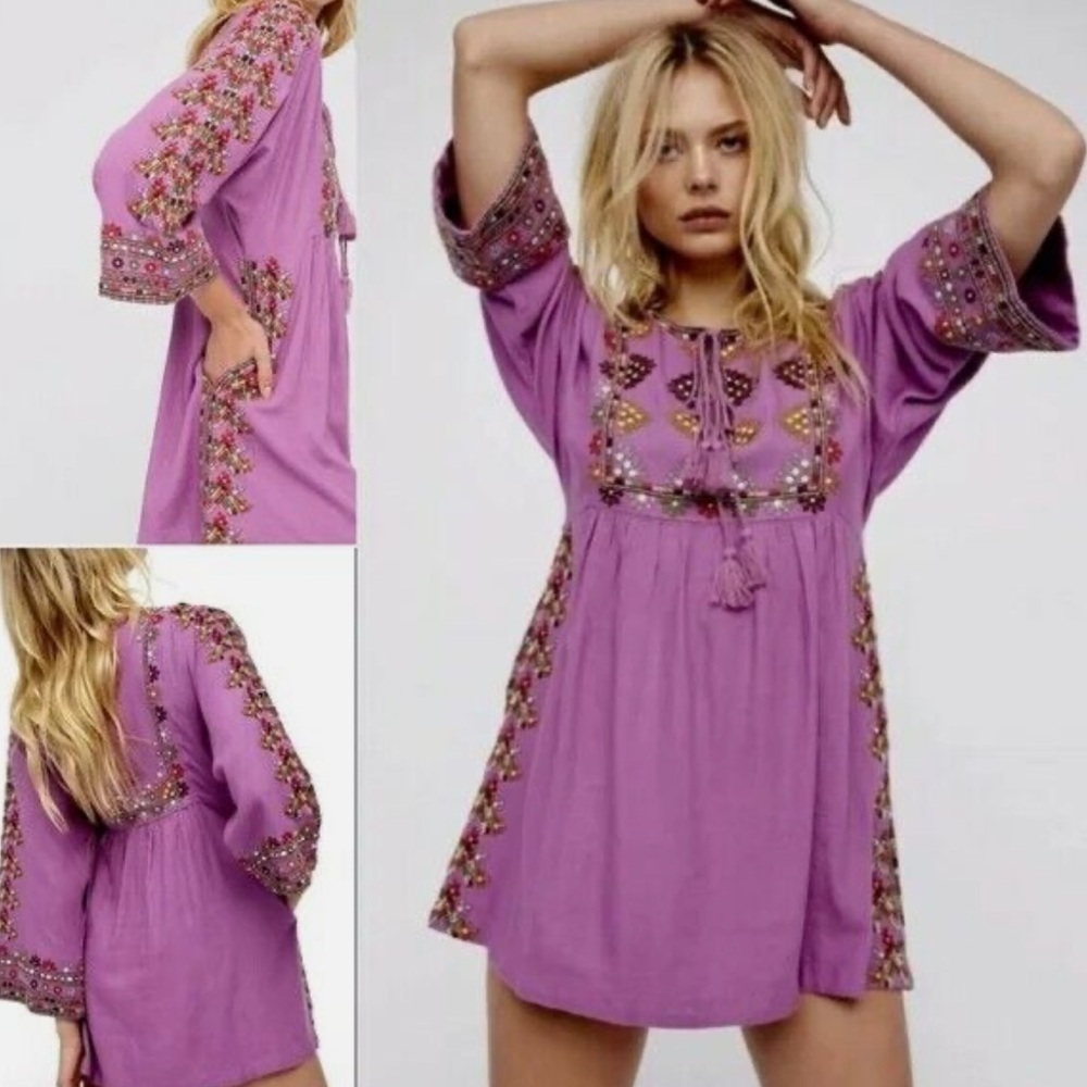 NWT Free People Purple Embroidered Dresss